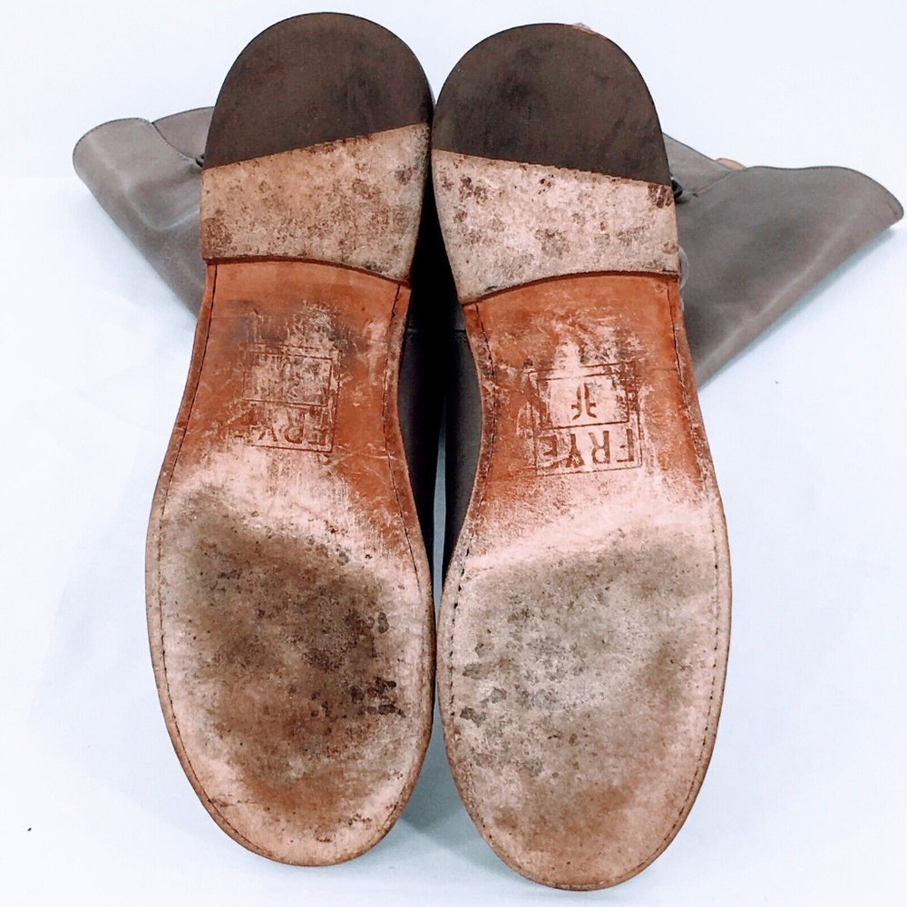 FRYE Womens Tall Riding Boot Paige Grey Leather Buckle Boot Distressed Sz 9 - Picture 14 of 16